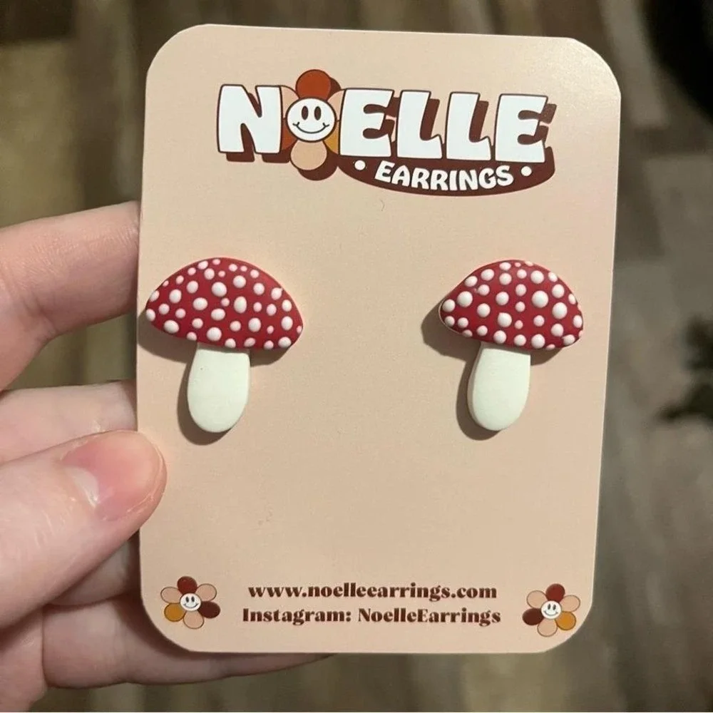 Handmade Red and White Mushroom Earrings - Polymer Clay NEW